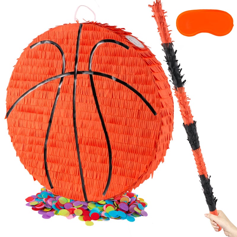 PCFING 18 Inch Basketball Piata with 30 Inch Piata Stick Blindfold Confetti for Boys Girls Adults Birthday Party Game Decorations Anniversary Celebration Fiesta - Image 3