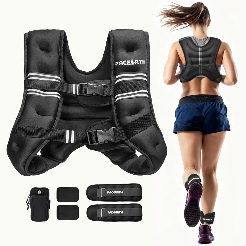 PACEARTH Weighted Vest,6lb/8lb/10lb/12lb/16lb/20lb/25lb/30lb Weight Vest with Reflective Stripe, Body Weight Vests for Women, Men, Weight Loss Workout, Strength Training, Running, Walking, Jogging - Image 1