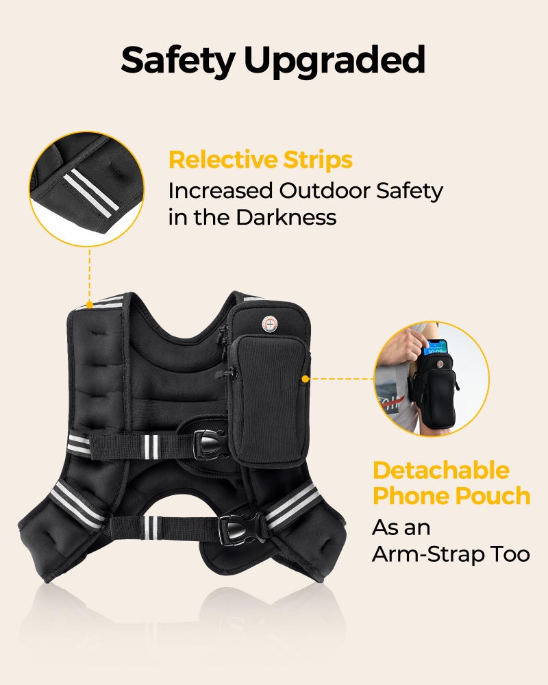 PACEARTH Weighted Vest,6lb/8lb/10lb/12lb/16lb/20lb/25lb/30lb Weight Vest with Reflective Stripe, Body Weight Vests for Women, Men, Weight Loss Workout, Strength Training, Running, Walking, Jogging - Image 4