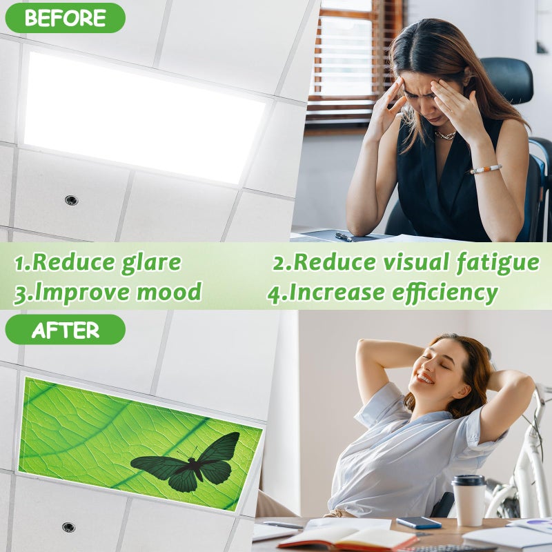 Wiooffen 6 Pcs Fluorescent Light Covers with 60 Magnets Decorative for Classroom Ceiling Lights 4 x 2 Feet Magnetic Light Cover Filter Easy Install for Office Hospital Home Ceiling Supplies (Green Leaf Frog) - Image 4
