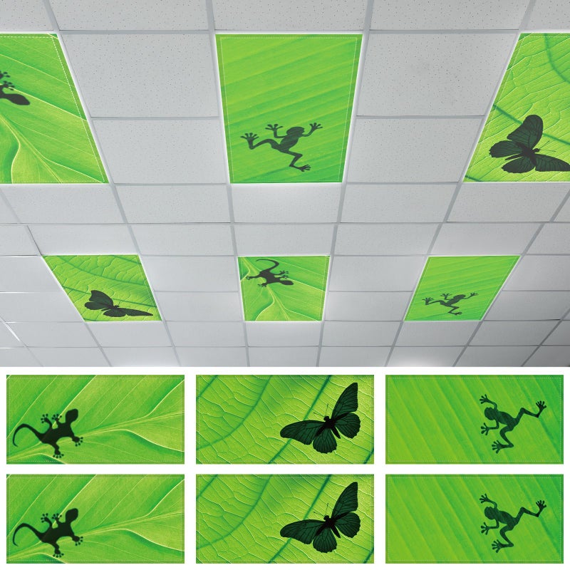 Wiooffen 6 Pcs Fluorescent Light Covers with 60 Magnets Decorative for Classroom Ceiling Lights 4 x 2 Feet Magnetic Light Cover Filter Easy Install for Office Hospital Home Ceiling Supplies (Green Leaf Frog) - Image 1