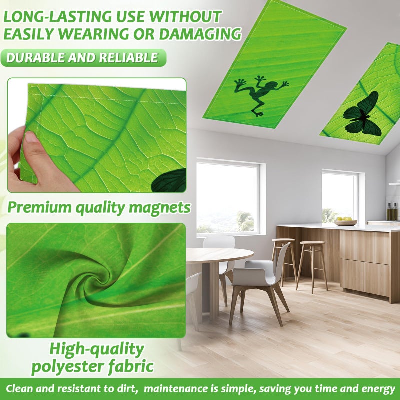 Wiooffen 6 Pcs Fluorescent Light Covers with 60 Magnets Decorative for Classroom Ceiling Lights 4 x 2 Feet Magnetic Light Cover Filter Easy Install for Office Hospital Home Ceiling Supplies (Green Leaf Frog) - Image 3