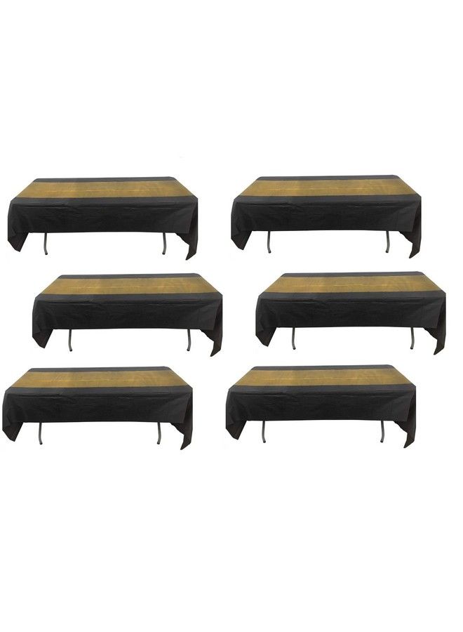 Oojami 6 Pack Black And Gold Tablecover Table Cloths For Parties 54" X 108" Inches Disposable Plastic Tablecloths Waterproof Rectangular For 8 Chairs Table Wedding Birthday (Solid) - Image 2