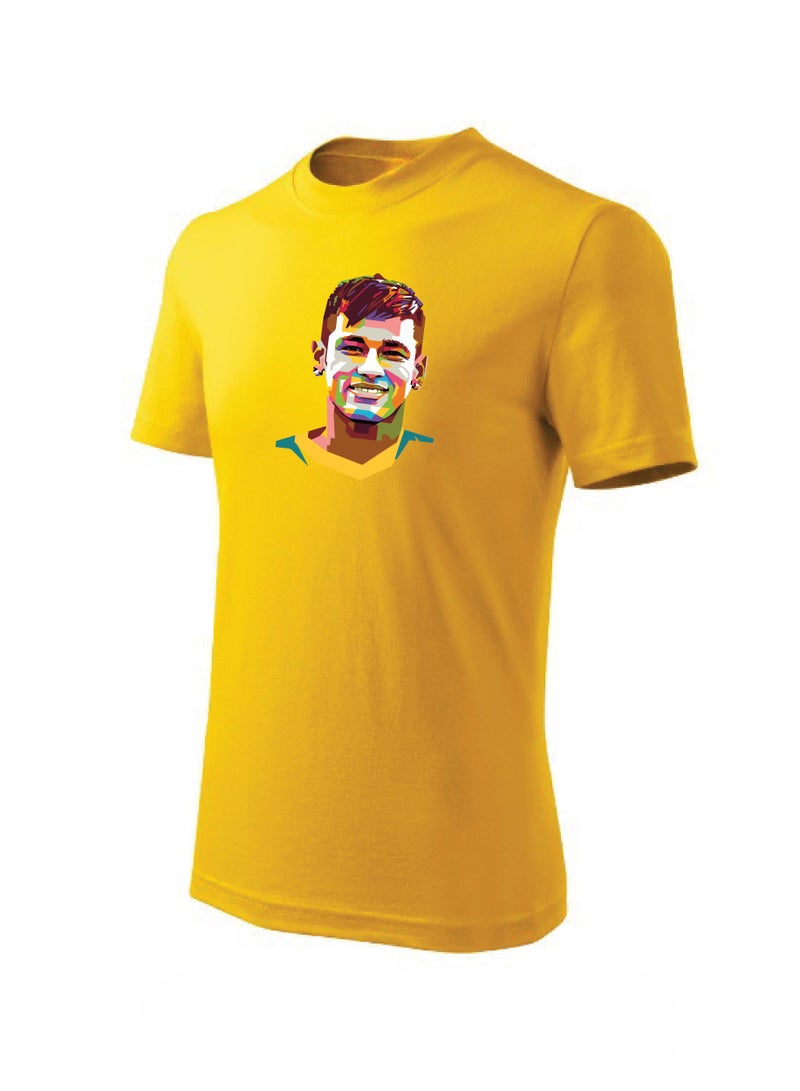 PRINTSHOP4ME Brazil Soccer Printed Round neck cotton Tshirt for Sports fan unisex Adults and Kids Yellow - Image 2