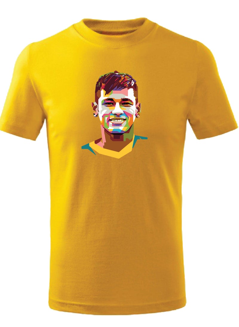 PRINTSHOP4ME Brazil Soccer Printed Round neck cotton Tshirt for Sports fan unisex Adults and Kids Yellow - Image 1
