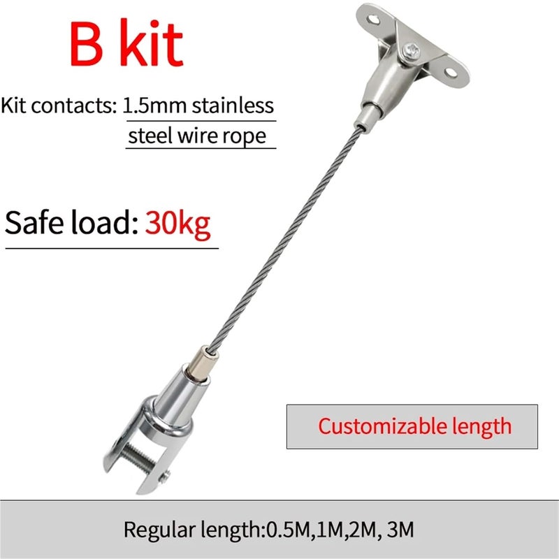 طقم تعليق حبل سلكي من الفولاذ المقاوم للصدأ 6 قطع قابل للتعديل 1.5 مم للوحة الإعلانات سقف أكريليك لون B مقاس 0.5 م - Image 3
