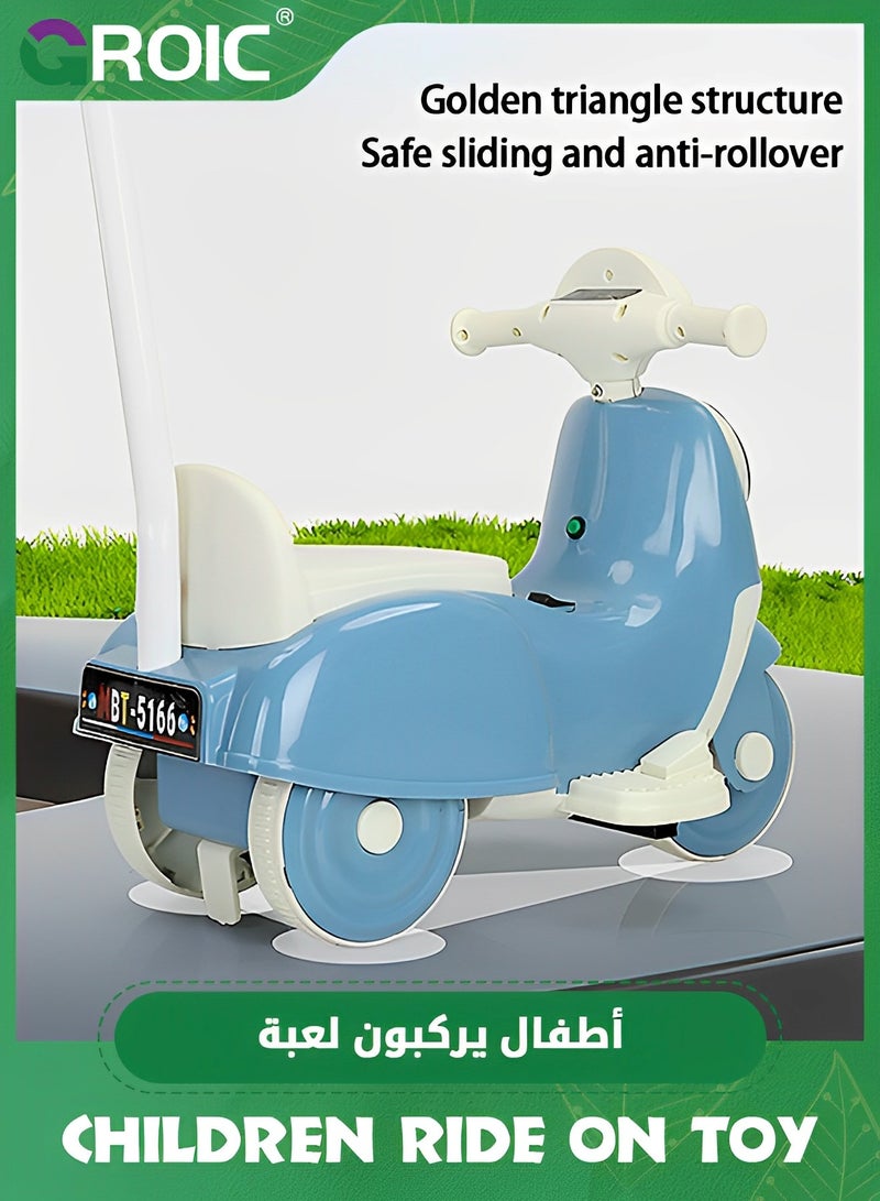 GROIC دراجة نارية للأطفال، سيارة ركوب للأطفال، دراجة نارية كهربائية تعمل بالبطارية 6 فولت مع مصابيح أمامية LED، موسيقى، دواسة، للأمام/الاحتياطي، ألعاب دراجات نارية بثلاث عجلات، سكوتر كهربائي للأطفال بمقبض دفع يدوي - Image 3