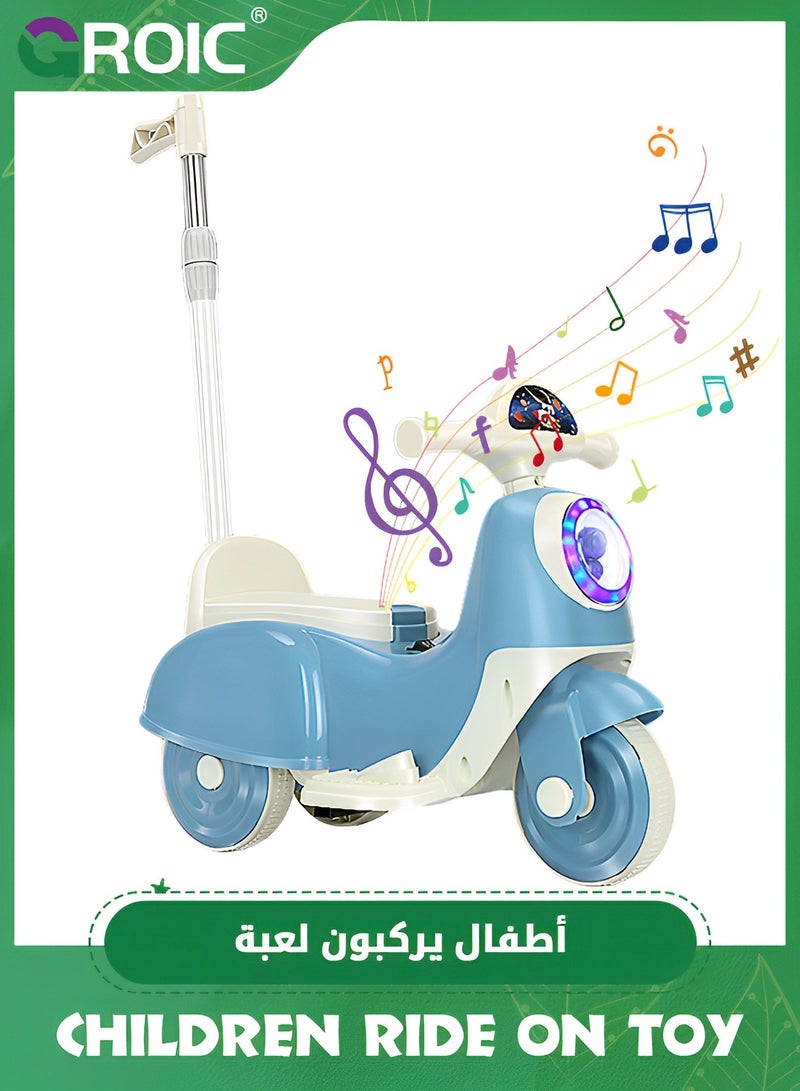 GROIC دراجة نارية للأطفال، سيارة ركوب للأطفال، دراجة نارية كهربائية تعمل بالبطارية 6 فولت مع مصابيح أمامية LED، موسيقى، دواسة، للأمام/الاحتياطي، ألعاب دراجات نارية بثلاث عجلات، سكوتر كهربائي للأطفال بمقبض دفع يدوي - Image 1