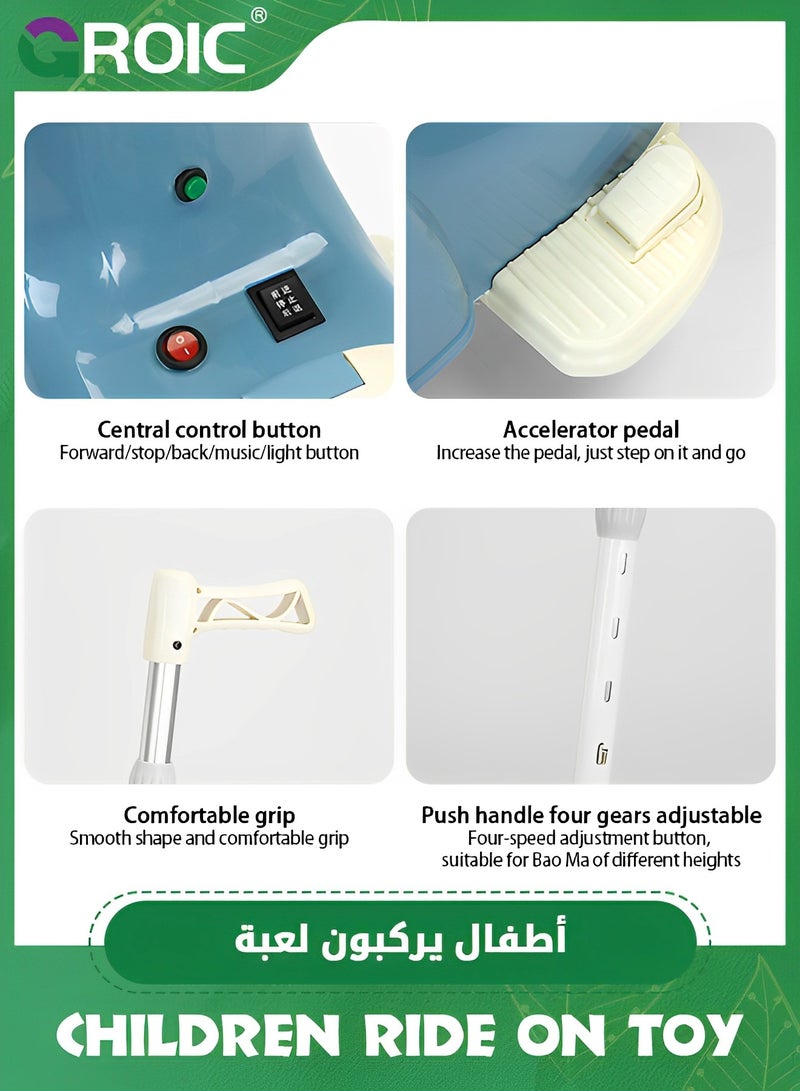 GROIC دراجة نارية للأطفال، سيارة ركوب للأطفال، دراجة نارية كهربائية تعمل بالبطارية 6 فولت مع مصابيح أمامية LED، موسيقى، دواسة، للأمام/الاحتياطي، ألعاب دراجات نارية بثلاث عجلات، سكوتر كهربائي للأطفال بمقبض دفع يدوي - Image 2