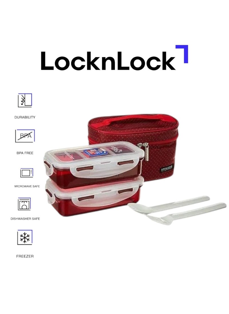 LOCK & LOCK LocknLock 2PC Insulated Lunch Red Set - Grey, Airtight and BPA-Free Containers  - Image 1