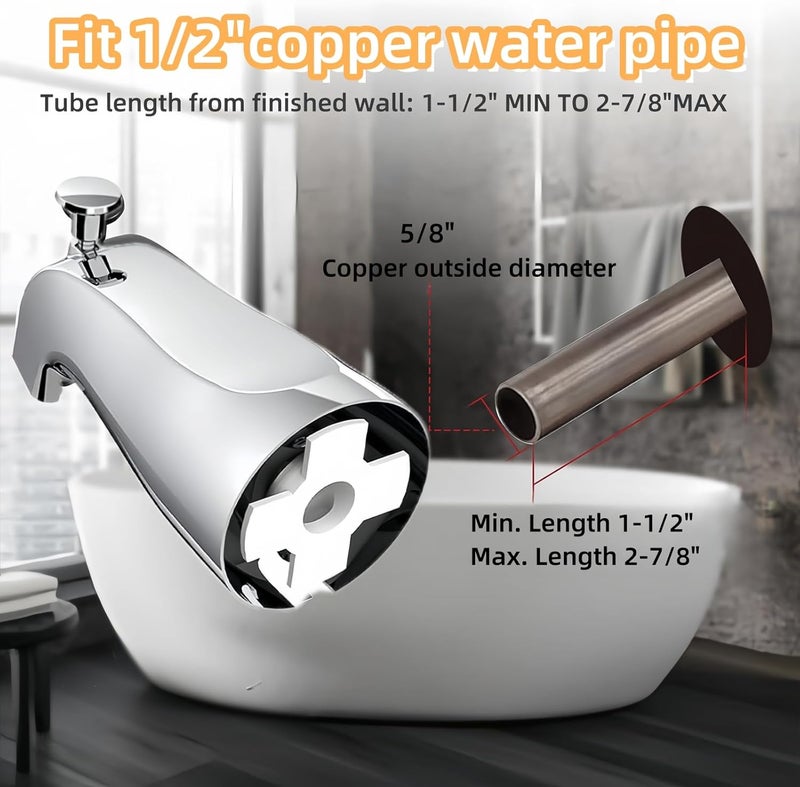 Totalize Bathtub Faucet Easy to Install Tub Spout with Diverter,American Standard Tub Faucet Replacement Fits 1/2" Copper Water Tube(5/8" Diameter) with Hex Wrench Chrome Finish - Image 5