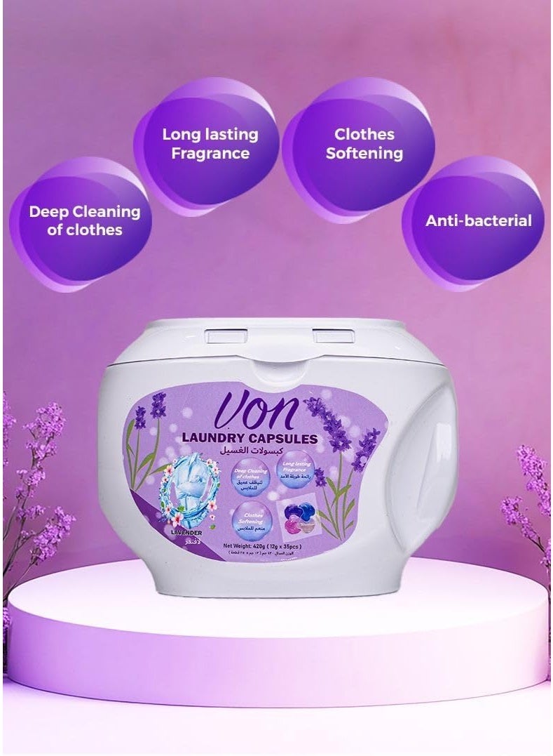 VON 4 In 1 Laundry Detergent Capsules Lavender Scent 35 Pcs - Image 5