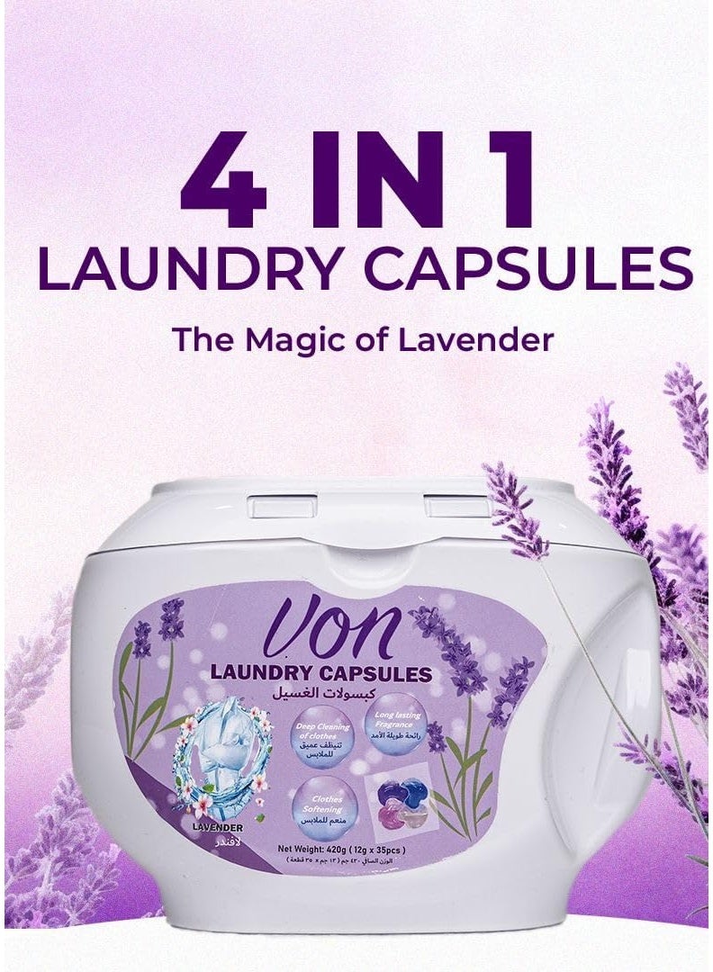 VON 4 In 1 Laundry Detergent Capsules Lavender Scent 35 Pcs - Image 2