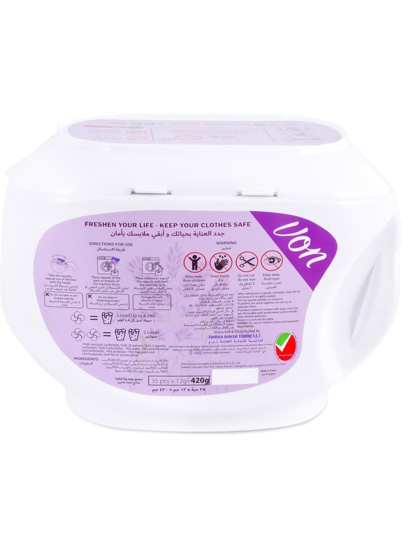 VON 4 In 1 Laundry Detergent Capsules Lavender Scent 35 Pcs - Image 3