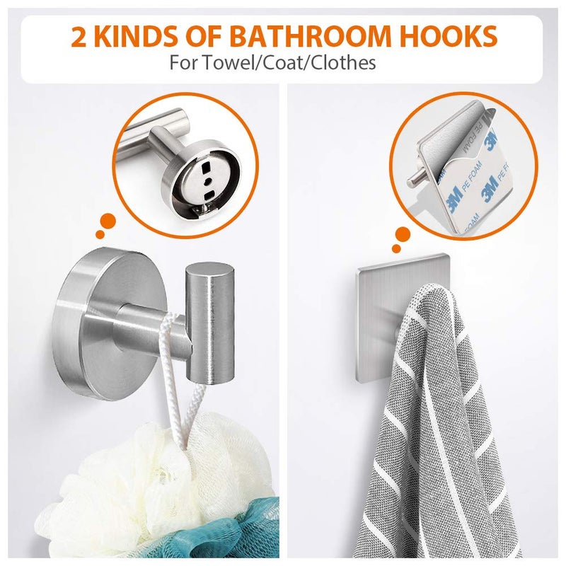 Tudoccy 5-Pieces Bathroom Hardware Set Brushed Nickel SUS304 Stainless Steel Round Wall Mounted - Includes 16" Hand Towel Bar, Toilet Paper Holder, 3 Robe Towel Hooks,Bathroom Accessories Kit - Image 3