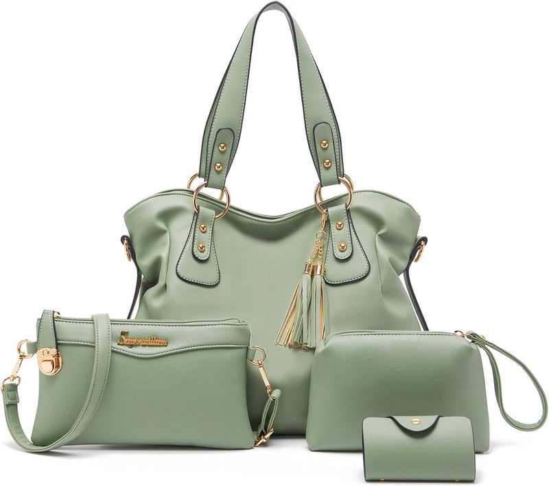 Soperwillton Fashion Handbag for Women Shoulder Bag Top Handle Satchel Hobo Tote Bag Purse Set 4pcs - Image 1