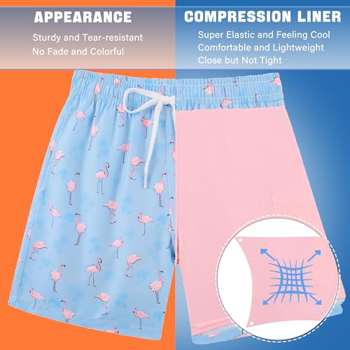 swimsobo Boys Swim Trunks 10-12 Years Compression Liner Swim Shorts Hawaiian Flamingo Bathing Suit with Swimsuit Boxer Surfing Shorts - Image 4