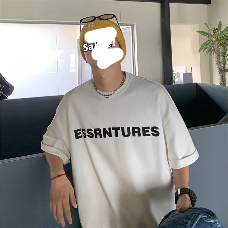 Trendy Brand Round Neck Printed Short-Sleeved T-Shirt For Men And Women Ins All-Match Couple Half Sleeve Loose Base Half Sleeve - Image 4