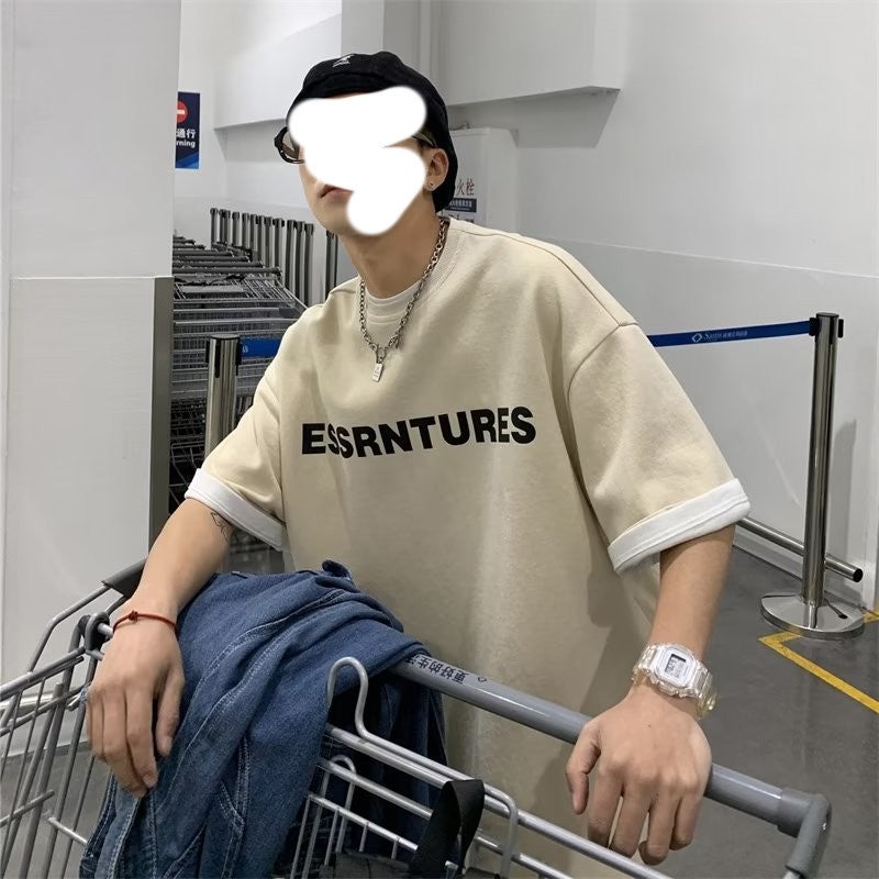 Trendy Brand Round Neck Printed Short-Sleeved T-Shirt For Men And Women Ins All-Match Couple Half Sleeve Loose Base Half Sleeve - Image 3