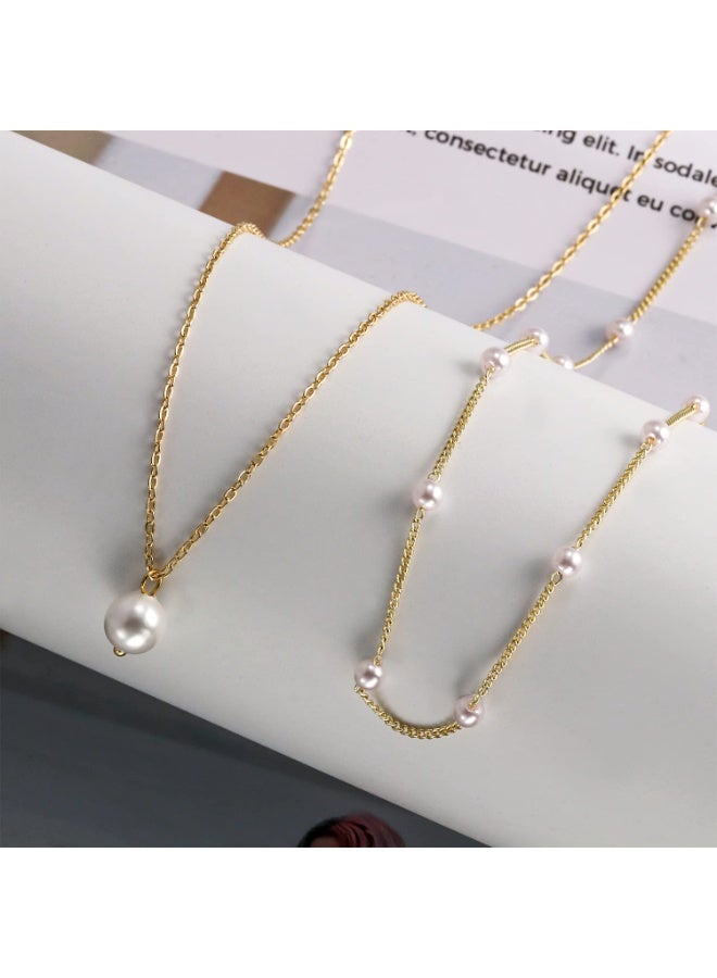 14K Gold Plated Pearl Necklace for Women, Layered Herringbone Chain and Dainty Pearl Pendant, Elegant Gold Jewelry for Daily Wear or Gifts - Image 4