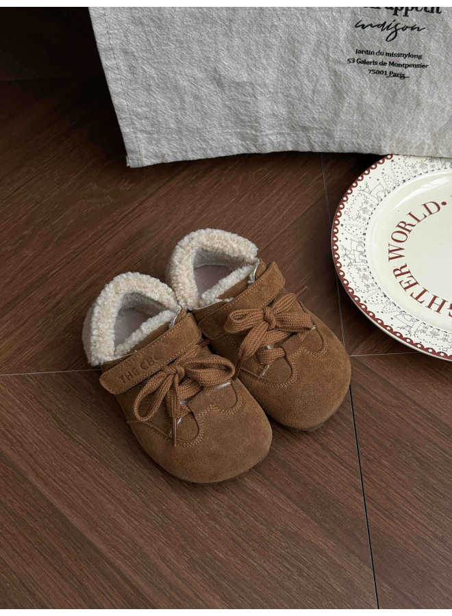 Xshx Retro Small Cotton Boots｜korean Style Autumn And Winter Warm Non-slip Rubber Sole Velcro Low-top Boots For Boys And Girls