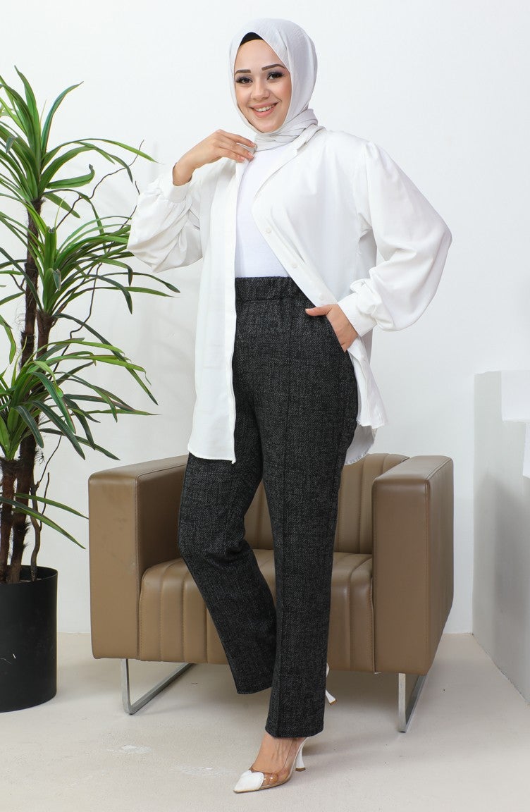 Sefa Merve Jacquard Pullover Women's Trousers 1037D 1037D-01 Black  - Image 1