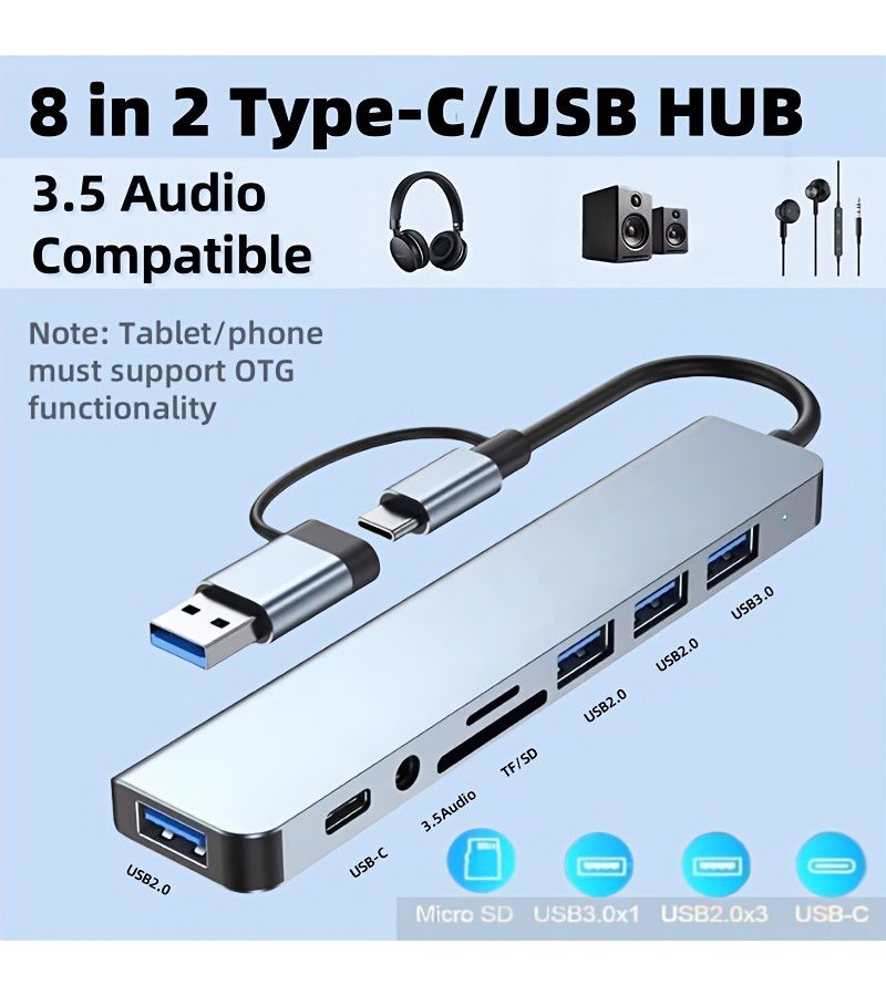 محطة توصيل USB-C متعددة الوظائف للهاتف والتابلت والكمبيوتر مع قارئ بطاقات SD وTF ومقبس الصوت - Image 3