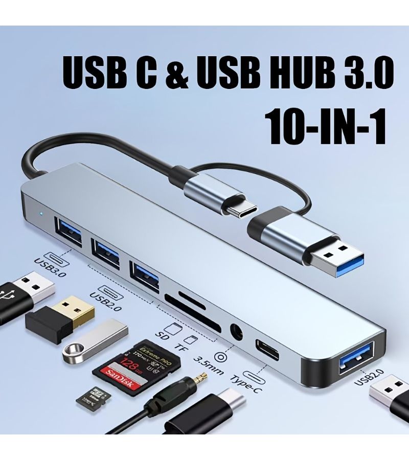 محطة توصيل USB-C متعددة الوظائف للهاتف والتابلت والكمبيوتر مع قارئ بطاقات SD وTF ومقبس الصوت - Image 2