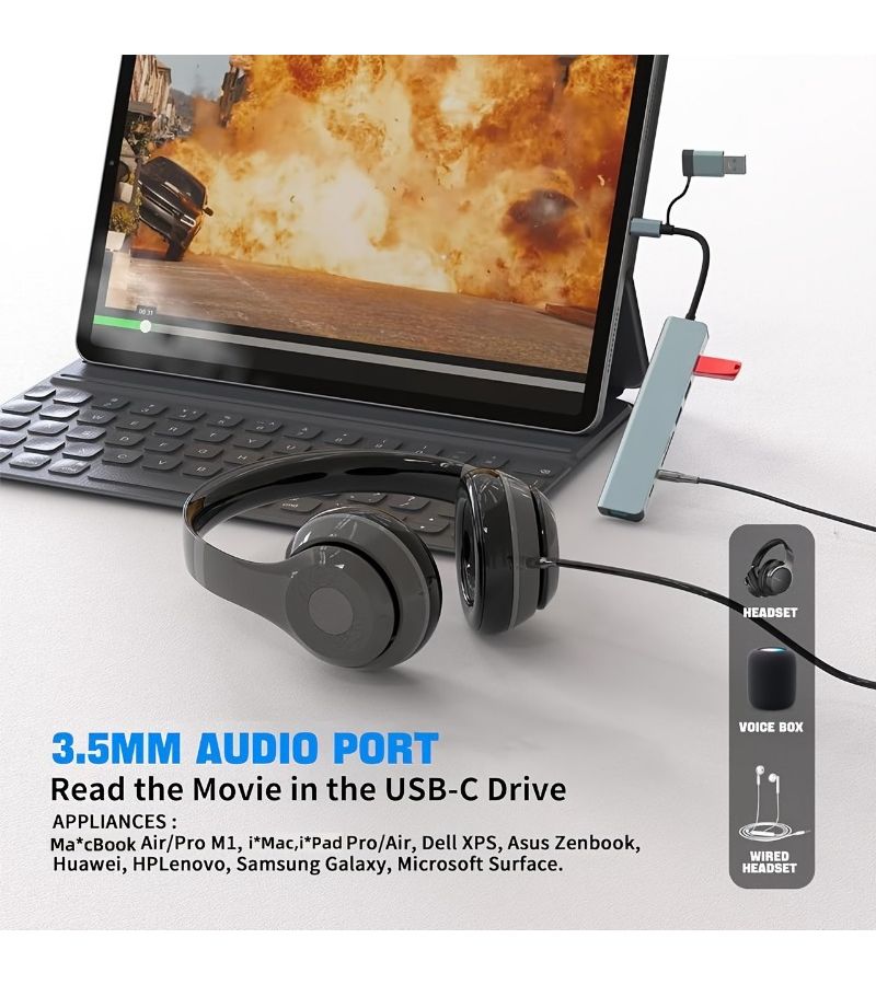 محطة توصيل USB-C متعددة الوظائف للهاتف والتابلت والكمبيوتر مع قارئ بطاقات SD وTF ومقبس الصوت - Image 5