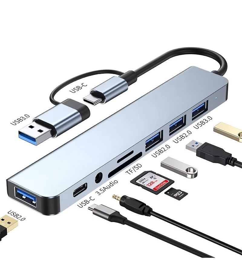 محطة توصيل USB-C متعددة الوظائف للهاتف والتابلت والكمبيوتر مع قارئ بطاقات SD وTF ومقبس الصوت - Image 1