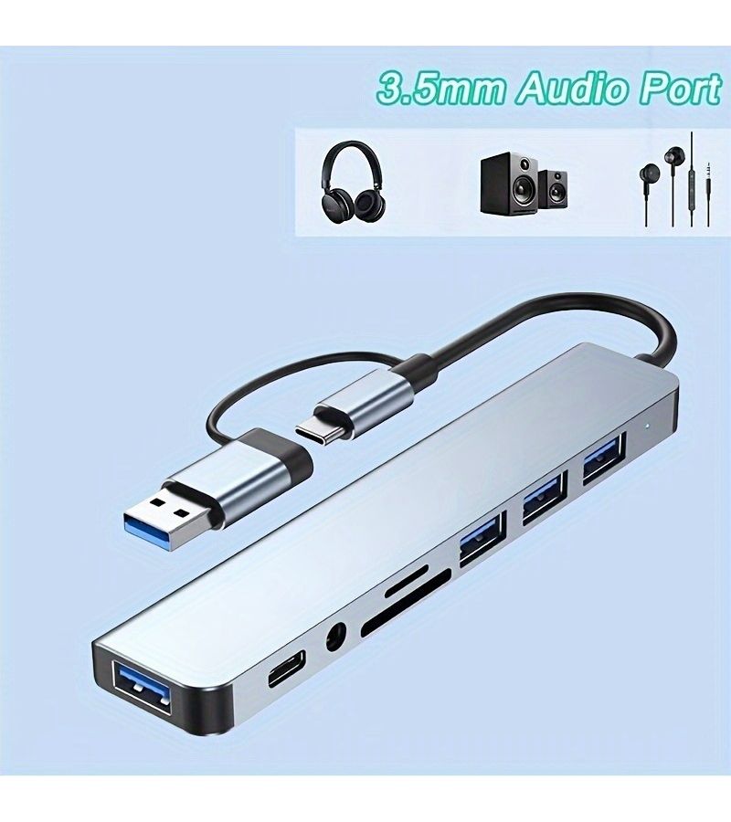 محطة توصيل USB-C متعددة الوظائف للهاتف والتابلت والكمبيوتر مع قارئ بطاقات SD وTF ومقبس الصوت - Image 4