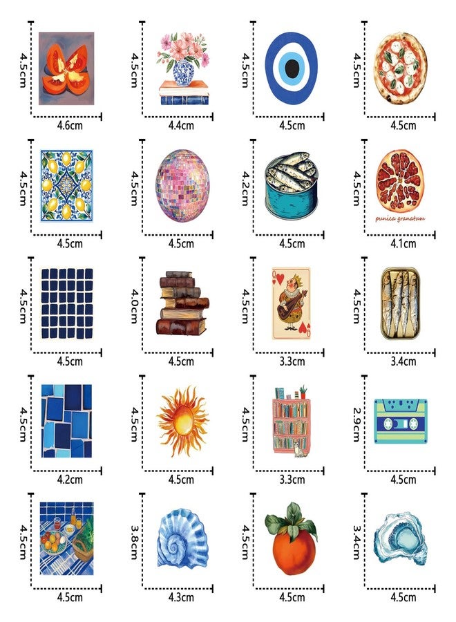 CPORER 300Pcs Mediterranean Diet Stickers Cartoon Summer Watercolor Stickers Pack Aesthetic Sticker Vinyl Waterproof Decal for Laptop, Water Bottle, Skateboard, Scrapbooking - Image 3