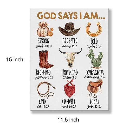 Hijie Inspirational God Says I Am Cowboy Western Poster Canvas Wall Art for Home Decor Christian Bible Verses Wild West Canvas Print Painting Ready to Hang Gifts Easel Hanging Hook 12x15 Inch - Image 3