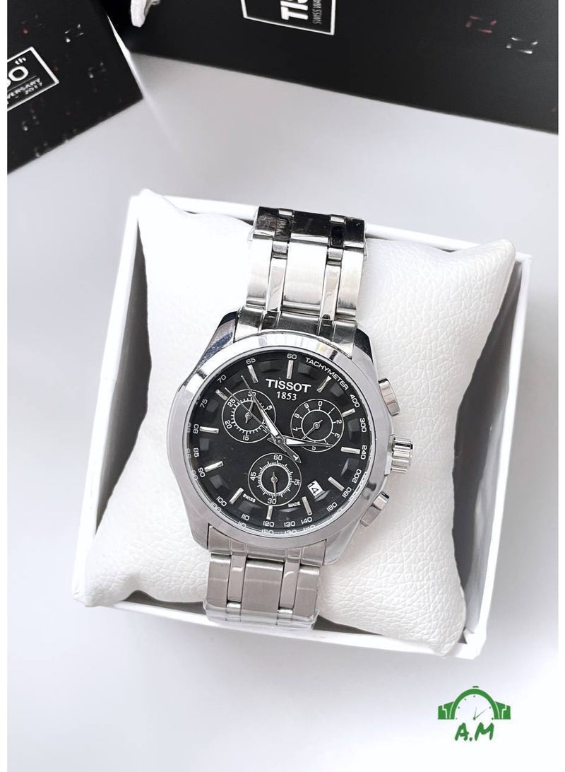 تيسو ساعة تيسوت ستايل كرونوغراف للرجال من الفولاذ المقاوم للصدأ | ميناء أسود، إطار مقياس سرعة الدوران، مظهر رياضي