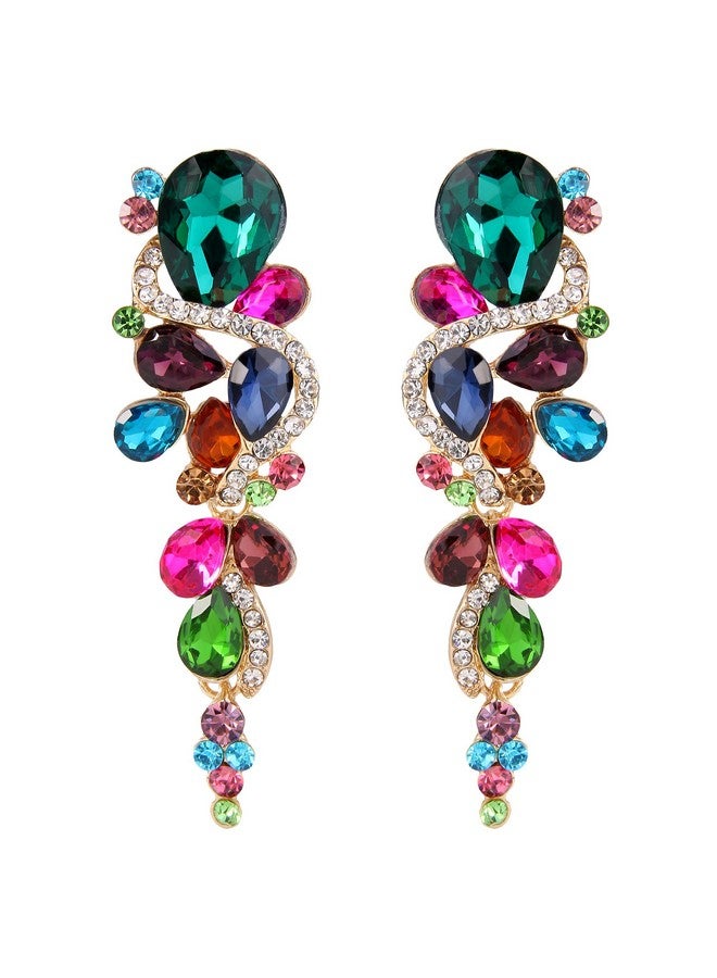 BriLove Women'S Wedding Bridal Dangle Earrings Bohemian Boho Crystal Multiple Teardrop Chandelier Long Earrings Gold-Tone Multicolor Colorful - Image 1