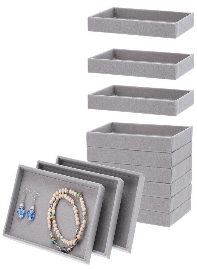 AojSup 12 Pcs Small Velvet Jewelry Trays Stackable Jewelry Drawers Organizer Trays, Jewelry Storage Display Trays for Necklace Earring Ring Bracelet, Grey (8.26 x 4.92 x 0.98 Inches) - Image 2