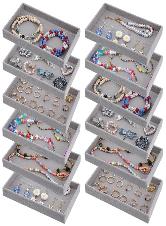 AojSup 12 Pcs Small Velvet Jewelry Trays Stackable Jewelry Drawers Organizer Trays, Jewelry Storage Display Trays for Necklace Earring Ring Bracelet, Grey (8.26 x 4.92 x 0.98 Inches) - Image 1