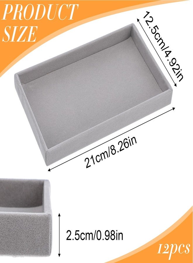 AojSup 12 Pcs Small Velvet Jewelry Trays Stackable Jewelry Drawers Organizer Trays, Jewelry Storage Display Trays for Necklace Earring Ring Bracelet, Grey (8.26 x 4.92 x 0.98 Inches) - Image 3