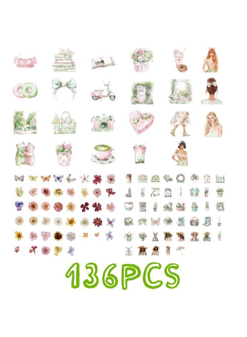 136 PCS cute stickers, aesthetic stickers for girls, diary and notebook decoration stickers, laptop, skateboard and bicycle DIY stickers - Image 1