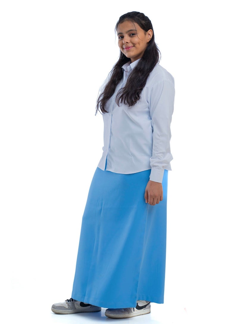 مريول لارا تنورة سماوي مدرسية للبنات – زي مدرسي للمدارس الأهلية بتصميم مريح (قطعة واحدة) - Image 1