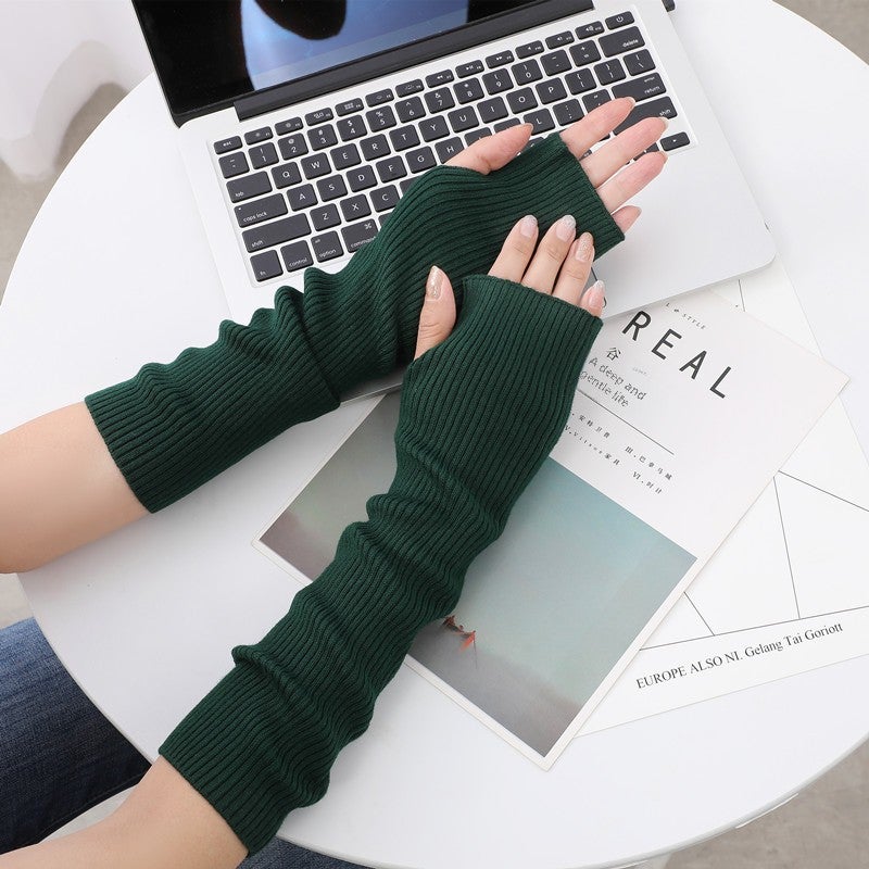 Fashion Knitted Fingerless Long Arm Warmers Dark green 