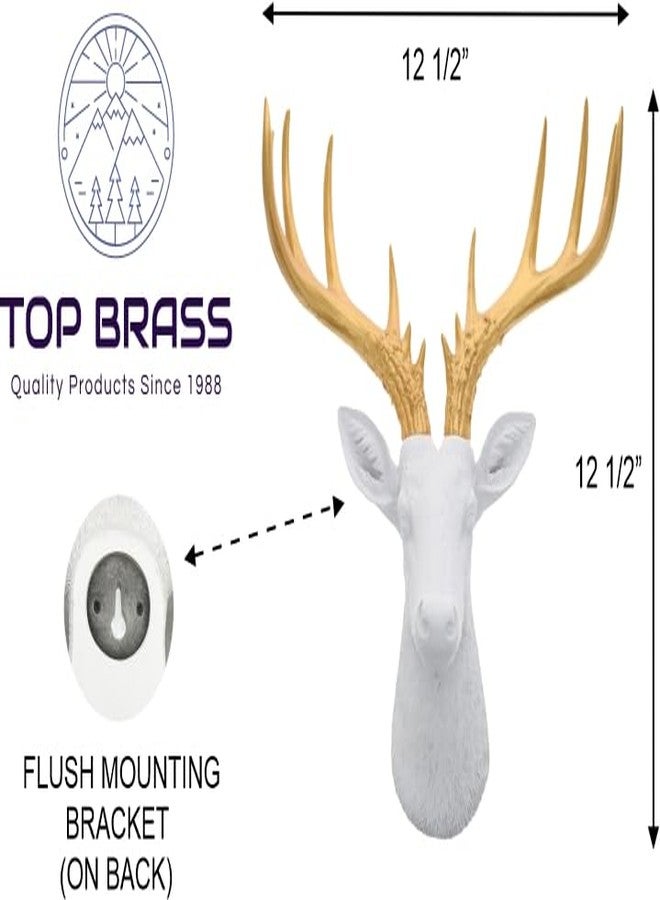Top Brass 12 1/2" Faux White Deer Head/Golden Antlers Wall Decor - Modern Minimalism Taxidermy Art Sculpture - Ceryneian Hind - Image 3
