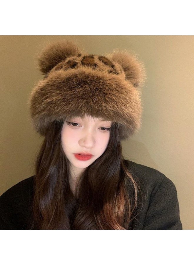 شي إن ايس كاب فرو لطيفة بأذني دب - بنقشة جلد النمر - Image 2