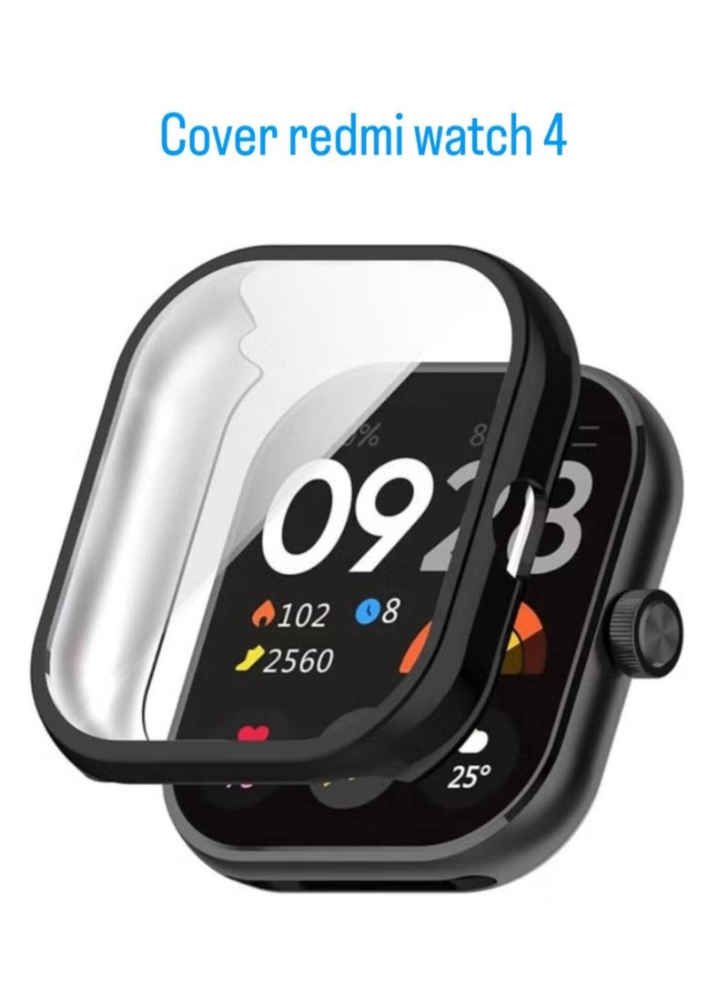 Soft TPU Protective Case for Xiaomi Redmi Watch 4, Shockproof Cover with Built-in Screen Protector and Slim Design Provides Full Protection - Black