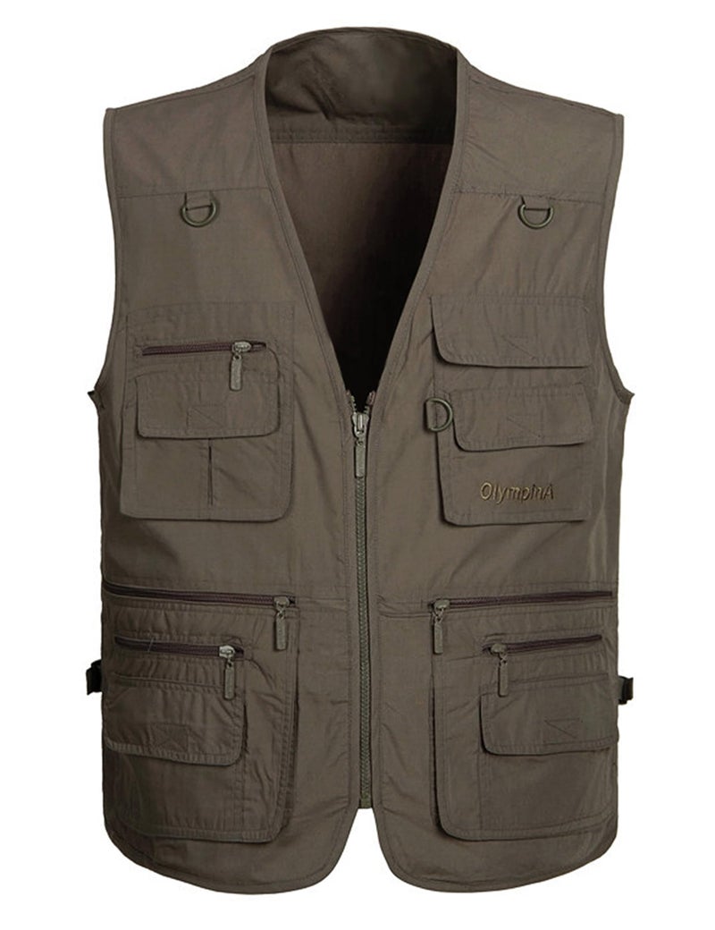 Lentta Mens Fishing Vest Summer Outdoor Work Safari Photo Cargo Vest 14 PocketsPoplin GreyL