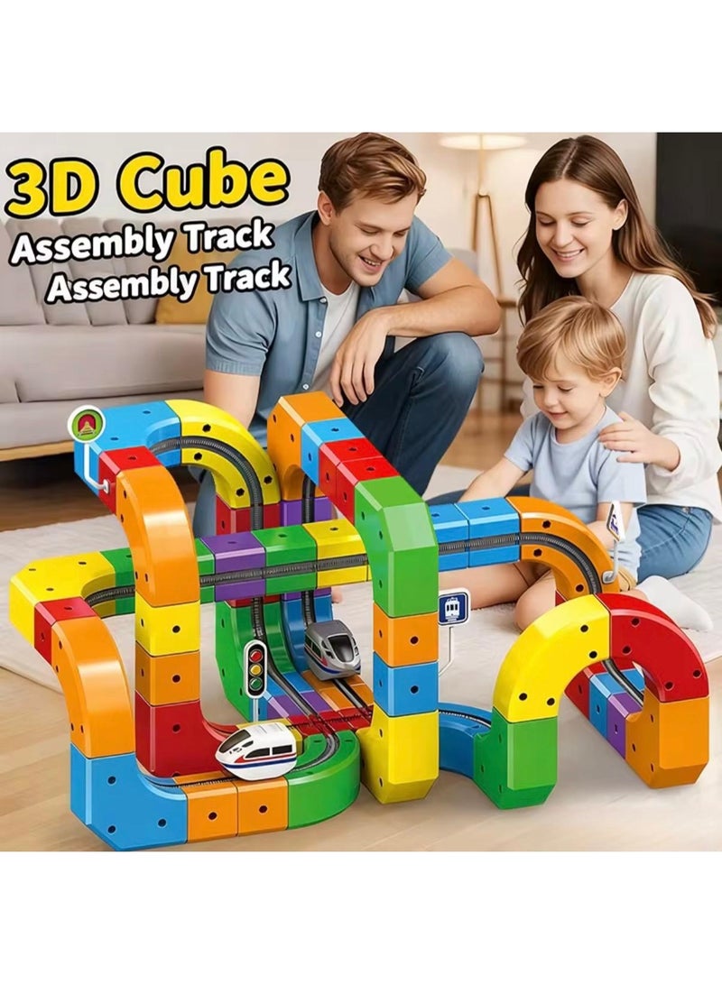 توي لاند مجموعة مسار قطار مغناطيسي يمكنك تركيبه بنفسك مع قطار كهربائي - لعبة بناء تعليمية ملونة للأطفال - Image 3