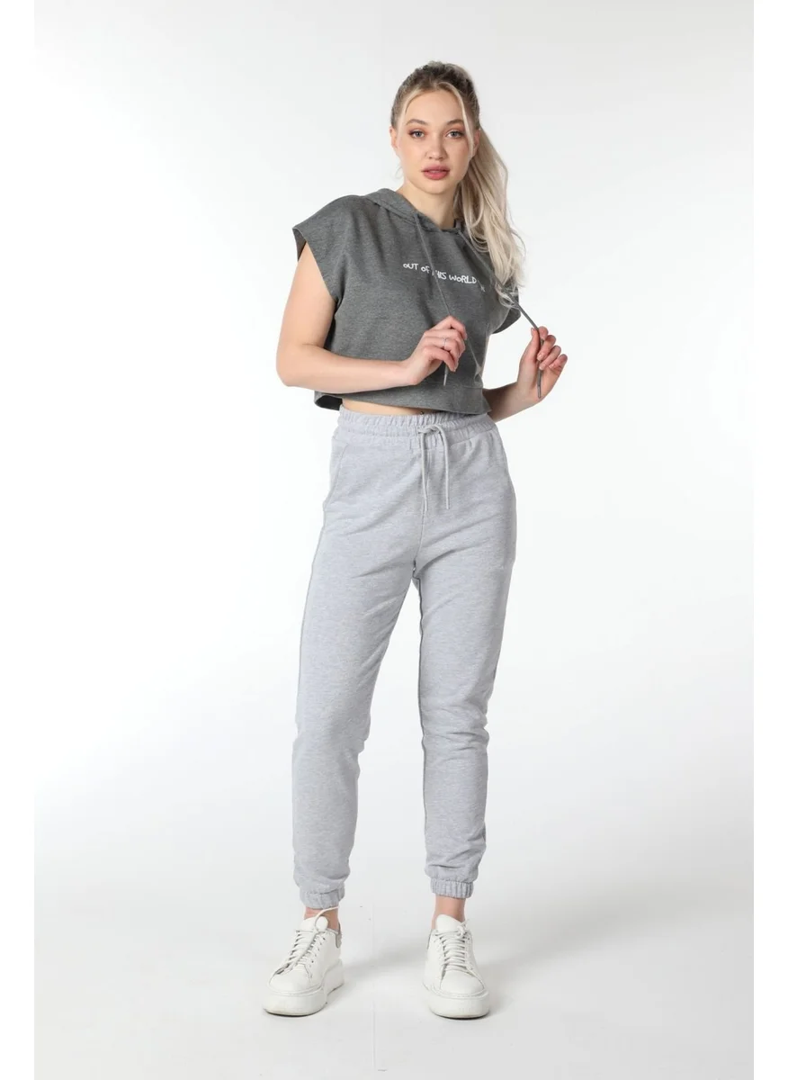 Defy'S Women's Printed Hooded Crop Sweat Dark Grey