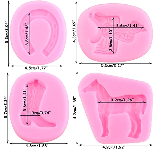 Mujiang Horse Silicone Molds Horseshoe Hoof Fondant Molds Cowboy Boot Candy Mold Saddle Mold For Cake Decorating Cupcake Topper Candy Polymer Clay Chocolate Gum Paste Set Of 4 - Image 2