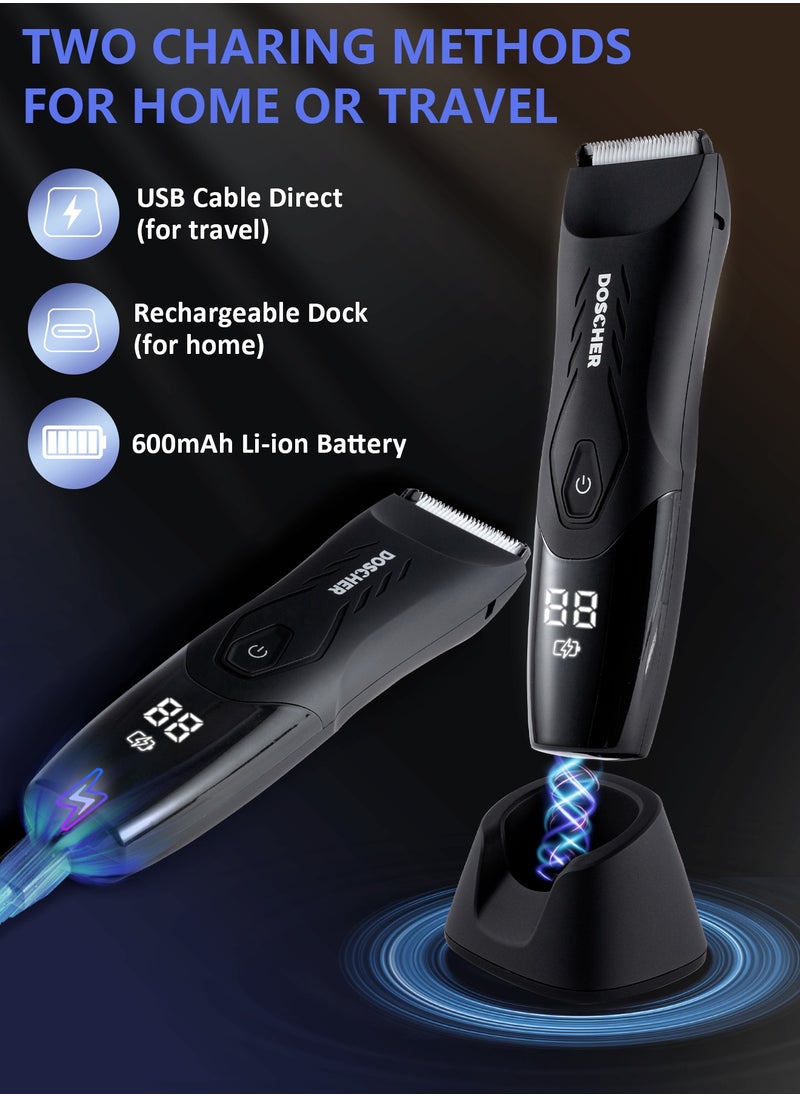 DOSCHER - Body Trimmer for Men with Safe Razor, Waterproof Wet/Dry Uses, Cordless Shaver Men with Light & Charging Dock & LED Display - Image 1