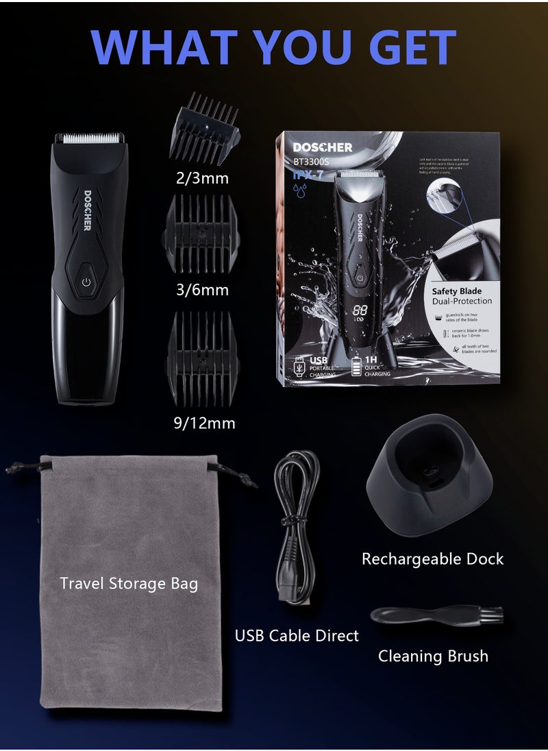 DOSCHER - Body Trimmer for Men with Safe Razor, Waterproof Wet/Dry Uses, Cordless Shaver Men with Light & Charging Dock & LED Display - Image 1